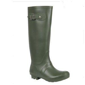 NIB FOREVER Olive Green Tall Rubber Rain Boot, Women's Size 8